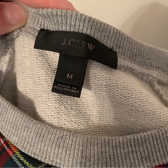 J. Crew grey crew neck sweater with red plaid detail size medium - Picture 6 of 9